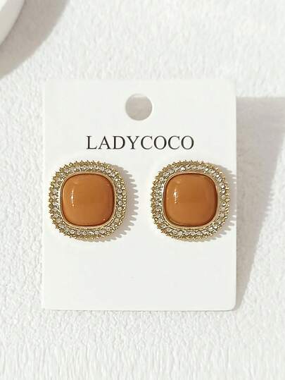 1 Pair Fashionable Elegant Rhinestone Stud Earrings, Suitable For Women's Daily Wear, Luxurious And High-End Earrings
