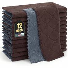 12 Pack Kitchen Dish Cloths (10 X 10 Inches, Cream Yellow), Super Soft And Absorbent Coral Velvet Dish Towels, Nonstick Oil Fast Drying Microfiber Cleaning Cloth, No Lint Household Dishcloths, 2025 - 深灰色和棕色 - 查看 1