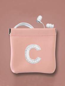 1pc Letter A-Z Cable Organizer Bag, Earphone Pouch, Cosmetic Bag, Digital Pouch, Coin Purse, Small Capacity, Toiletry Organizer Bag, Travel Organizer, Lightweight Travel Essentials, Jewelry Organizer, Lip Gloss Organizer, Nail Polish Organizer, Cosmetic Storage Organizer - Pink - View 5