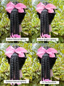 1pc Kinky Marley Ponytail With Elastic Band Soft Hair Girl Braided With Bow Clip, Flower Clip In The End Ponytail - Black - View 8