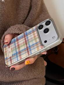 1 szt. Uroczy, zimowy, dopaminowy blok kolorów, kratka, galwanizowana ramka, etui na telefon, kompatybilne z 'em 17 Pro Max, 17 Pro Air 16 15 14 13 12 Pro Max, kredka, miękka tylna obudowa z TPU