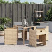 vidaXL 4 Stück Gartenstühle Mit Kissen, Beige-Mischung Poly Rattan - Beige - View 4
