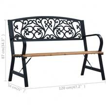 vidaXL 120 Cm Holzgartenbank - Black - View 8