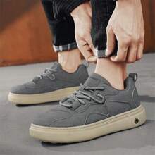 Men's Casual Sneakers, PU Upper, Comfortable Non-Slip & Durable Outsole, Low-Top Lace-Up Skate Shoes, European & American Street Style - Grey - View 6