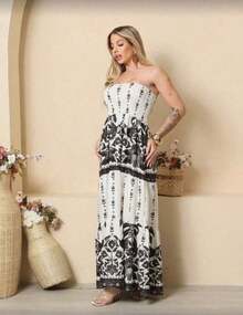 July Strapless Tropical Dress In Various Prints, 2025 Collection - T. blanco y negro - Ver 5