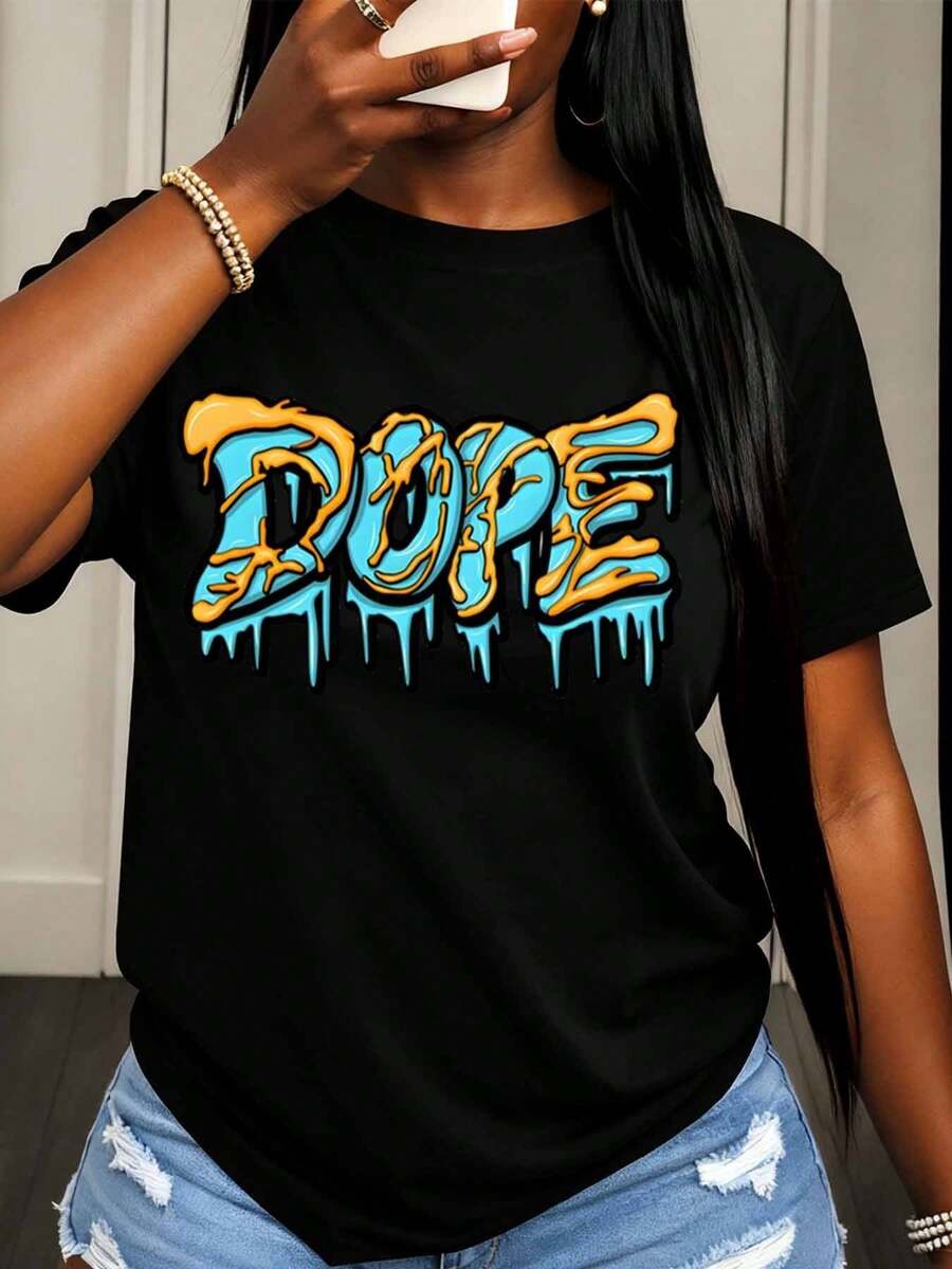 Women Short Sleeve T Shirt Dope Graffiti Print Streetwear Style Casual Outfit For Daily Wear And Urban Fashion - màu đen - Xem 1