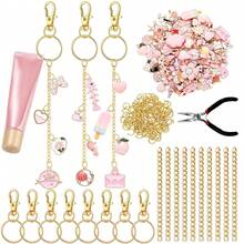 130/65pcs DIY Keychain Making Kit - Creative Fashion Keychain Accessories Pack, Includes Random Zinc Alloy Pendant/Clasp/Extension Chain/Tools, Handmade Jewelry DIY Creative Product, Suitable For Women