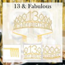 13th Birthday Decorations For FFgirls, 13 Birthday Fgirl Decorations Set- It's My Birthday Crown And Sash With 13 & Fabulous, Happy 13th Birthday Tiara Decorations Gifts For FFgirls, Gold{Inchcolorinch:Inch13thinch} - 第十三 - 查看 6