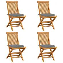 vidaXL 4 sedie da giardino con cuscini grigi, in legno massello di teak - Grigio - Visualizzare 1