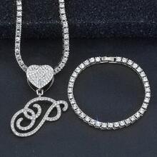 1 Set Women's Elegant Heart & Letter Pendant Necklace With Single Row Rhinestones, Matching Single Row Rhinestone Bracelet, Suitable For Daily Wear, Parties And Events, Versatile Jewelry Set - Fashionable Heart Letter Pendant Necklace - View 38