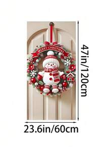 1 pezzo, Ghirlanda natalizia in poliestere a forma di pupazzo di neve, 90 x 180 cm, copri porta natalizia, decorazione in peluche rosso e bianco a forma di pupazzo di neve, multiuso per casa, giardino, cortile, decorazione per feste all'aperto, senza alimentazione elettrica