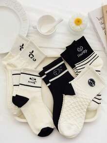 5 Pairs Of Striped Mid Tube Socks With Cute And Funny Cartoon Patterns, Breathable, Moisture Wicking, Unisex, Suitable For All Seasons, Sports, Daily Use - Multicolor - View 8