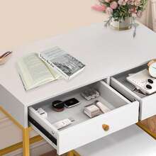NEW Dressing Table Stool Set Modern 2 Drawer Computer Desk Makeup Vanity Bedroom - White - View 7