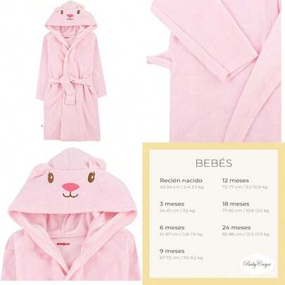 Baby Creysi Bata de Baño Bebé Unitalla Toalla Gorro con Diferentes Diseños(Talla única Rosa)
