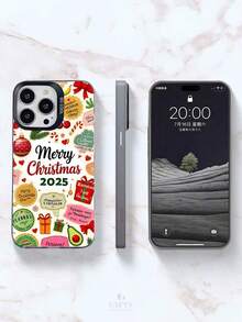 Teléfono Teléfono 17 Pro Case1pc Blanco 2025 Patrón de vacaciones TPU+PET+PC Teléfono Marco de cámara de contraste de color Cubierta a prueba de golpes resistente a los arañazos Agarre cómodo y elegante Novia de vacaciones o uso propio Compatible con la serie 17 16 15 14 13 12 11 y la serie S25 S24 S23 S22 - Negro - Ver 6