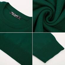 Jersey de cuello redondo a rayas para hombres, suéter de punto fino con contraste - Verde - Ver 10