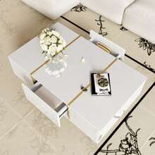 High-Gloss White Coffee Table, Modern And Simple, With 2 Drawers. - White - View 5