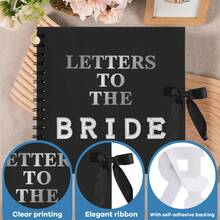 8英寸 x 8英寸现代新娘信件剪贴簿，新娘信件剪贴簿婚礼纪念册，空白页新娘DIY剪贴簿留言簿，配珍珠贴纸、蝴蝶结、金属字母贴纸 - 黑色 - 查看 6