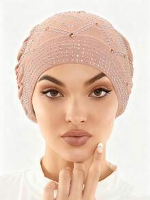 Gorro turbante suave para mujer con brillo - Pañuelo islámico elegante, gorro elástico y ajustable para mujeres musulmanas, bodas, eventos cotidianos y formales - Tocado musulmán de lujo en negro/gris/azul/rojo/blanco/beige/marrón