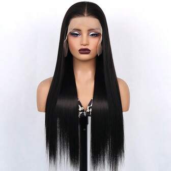 13x6 Black Lace Front Wigs Classic Black Wigs Free Parting HD Lace Long Straight Black Wig Pre Plucked 180 Density Heat Resistant Lace Front Wig Synthetic Lace Front Wigs For Women Girls Party Daily Wear 30Inch