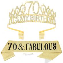 70th Gold Birthday Decorations For Women, 70 Birthday Women Decorations Set- It's 70th Crown And Sash With 70 & Fabulous{Inchcolorinch:Inch70thinch} - 第七十屆 - 查看 1