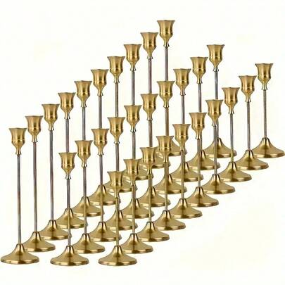 30/12 Piece Set, Vintage Brass-Colored Candle Holders, Suitable For Rustic Home Decor On Dining Tables And Fireplaces, Durable Metal Candle Holder Set (For Wedding, Christmas Decorations, And Gifts)