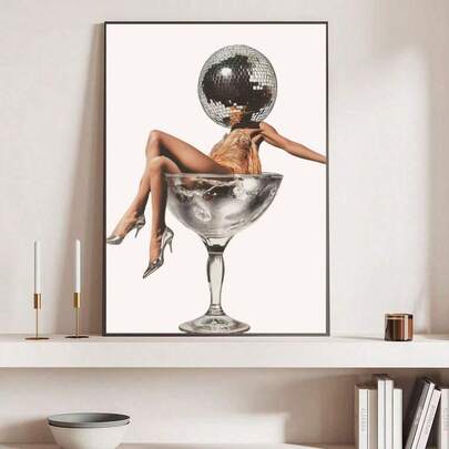 1pc Unframed Modern Style Wall Decor Poster: An Elegant Lady Sitting In A Wine Glass. Classic Contemporary Decorative Art, Suitable For Living Room, Bedroom And Home Office - Waterproof Wall Decor, Can Be Used Indoors And Outdoors. Horror Themed Art Print, An Ideal Choice For Home, Office, Dining Room And Dorm Decoration. Room Decor, Wall Art, Wall Decoration, Bathroom Decor, Wall Painting