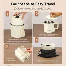 Travel Foldable Electric Kettle 304 Stainless Steel Hot Water Boiler For Fast Water Boiling With 2 Temperature Settings - Beige - View 5