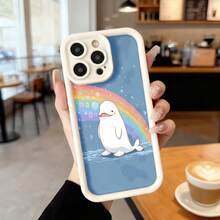 Funda de teléfono con borde negro y azul con dibujo de pingüino y arcoíris para uso diario en cafeterías y espacios interiores. Aplicable a teléfonos de las series Apple y Galaxy. - Burdeos - Ver 4