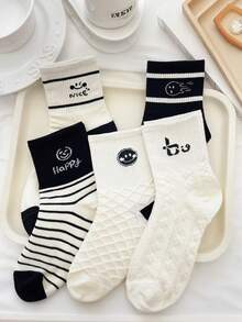 5 Pairs Of Striped Mid Tube Socks With Cute And Funny Cartoon Patterns, Breathable, Moisture Wicking, Unisex, Suitable For All Seasons, Sports, Daily Use - Multicolor - View 9