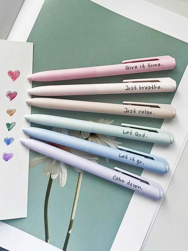 A Set Of 6 Pastel-Colored Pens With Japanese-Style Fashionable Design, Ideal For Journaling And Highlighting; Features A Click Mechanism For Easy Use And A Soft, Skin-Friendly Grip, Perfect For Writing Corrections, Office Work, Studying, Note-Taking, Or As A Gift