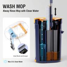 Mop And Bucket Set With Wringer, 3-Tank Flat Mop And Bucket System, Wall Mop Cleaner With Long Handle, Hands Free Mops For Floor Cleaning With 2 Microfiber Pads - Blue - View 8