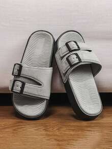 Men's Plush Slippers, Indoor Fleece Slippers With Double Strap Design, Simple And Fashionable, Casual And Lightweight