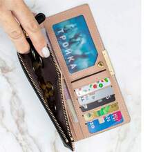 ANGYBEFUN Bolsas de Mano Carteras Mujer Ultra Delgada Largo Billetera de Doble Plegable Elegante Monederos con Bolsillo con Cierre Bloqueo RFID para Tarjetas de Crédito - Negro - Ver 4