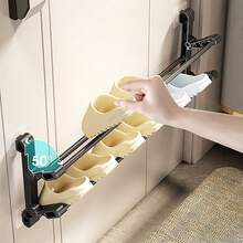 1个多功能可折叠门后鞋架，免打孔壁挂式浴室鞋架，适用于家庭、酒店、宿舍、浴室鞋子收纳 - 彩色 - 查看 4