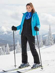 Winter Clothes Women's Ski Bib Overalls Waterproof Windproof Snow Pants Winter Outdoor Warm Thickened Ski Trousers Snowboarding Overalls - 黑色 - 查看 10