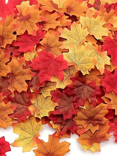 200 szt. sztucznych liści klonu z jedwabiu – realistyczne, trwałe, sztuczne liście jesienne na Halloween, Święto Dziękczynienia, wesele, imprezę domową i do scrapbookingu (sztuczne rośliny jesienne)