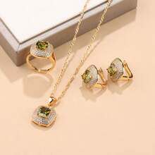 4PCS Square Jewelry Sets Luxury Vintage Fashion Accessory Women Earrings And Necklace Pendant Open Ring Bridal Wedding Jewelry For Women Gift Christmas, Thanksgiving, Valentine's Day, New Year And Birthday