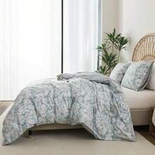 HoneiLife - Funda de edredón botánica tamaño King 100% algodón juego de ropa de cama floral con cierre de cierre y lazos en las esquinas juego de funda de edredón de flores silvestres verde - Hojas verdes - Ver 4