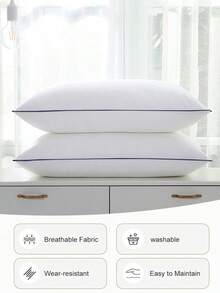 1pc Pillow, Pillow Insert, Bedding, Soft Fluffy White Pillow Insert, Solid Color Pillow For Bed, Modern Style Pillow, Fill For Back, Christmas Decoration, Stomach Or Side Sleepers, High Rebound Polyester Fiber Filling Pillow, Fall Decor, Halloween Decor, Room Decor, For Bed, Sofa, Living Room, Bedroom Decorative Stuffer Pillow - 白色藍邊 - 查看 2