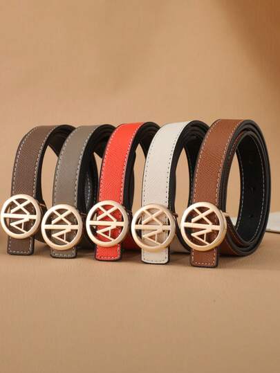 1 قطعة حزام جلد فاخر مطبوع عليه حرف، 5 ألوان، مزين بإبزيم معدني، طراز متعدد الاستخدامات