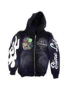 Cross-Border  Brand Letter Printing Zipper Hooded Digital Men's And Women's Same Sweater - 黑 - 查看 5