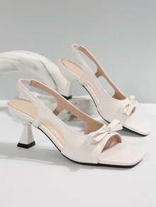 Giày sandal cao gót nơ thời trang dành cho nữ, sành điệu, thoải mái và đa năng, phù hợp với trang phục mùa xuân hè. - trắng - Xem 8