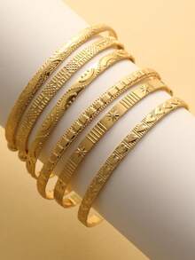 12pcs/Set Fashionable, Elegant, Delicate, Vintage-Inspired Geometric, Knot, Embossed Texture, Heart, Star, Beaded, Twisted Bangle Bracelet Set, Suitable For Holiday, Party, Date, Gift, Daily Wear - Yellow Gold - View 4
