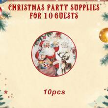 20pcs Christmas Party Tableware Set, 9-Inch And 7-Inch Santa Claus & Snowman Disposable Paper Plates, Napkins, Cups For Christmas Dinner, Dessert Party, Christmas Party Decorations, Serves 20 - Multicolor - View 12