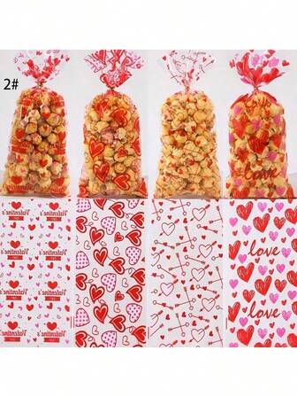 50 Stücke Herz Muster OPP Flach Beutel, Geschenkverpackungstüten, Hochzeitsbonbontüten, Valentinstag Dekorationstüten