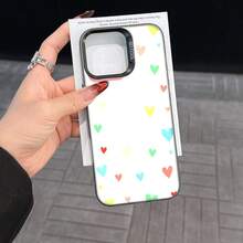 Colorful Silver Apple Phone CasePastel Hearts On White BackgroundCompatible With  11 To  17 Models The Cases Lens Protection Function Ensures The Camera Remains Undamaged During Shooting  Guaranteeing Image Quality - Black - View 7