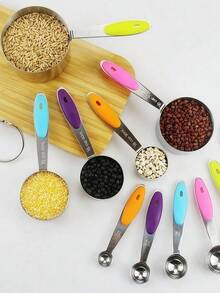 Stackable Measuring Cup And Spoon Set With Non-Slip Silicone Handles, Suitable For Cooking And Baking - Multicolor - View 2