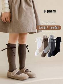 3 Pairs Of Girls' High Socks With Bow Elements, Elegant Retro Style, Suitable For Kindergarten Activities And Autumn Outings, Randomly Shipped - Multicolor - View 16