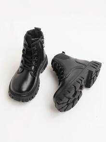 1 Pair Fashion New Solid Color Side Zipper Children's Thick Boots, Comfortable & Durable, Suitable For Outdoor, Autumn/Winter